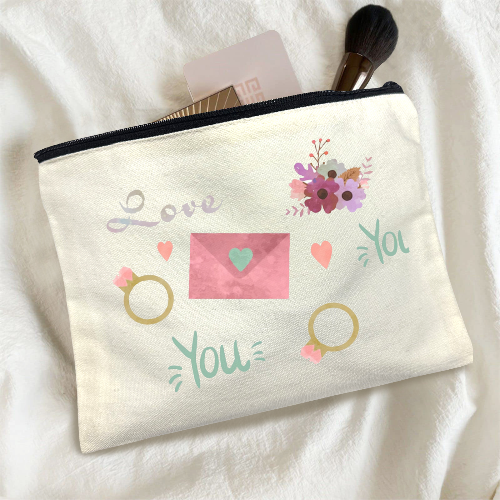 棉麻化妆包 (8.85 x 6.88 inch) (单面定制) (2个装分开定制)